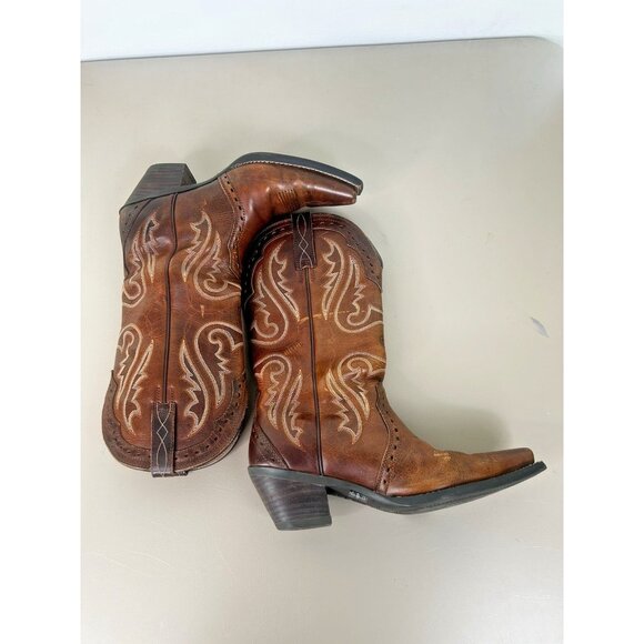 ARIAT Women’s BOOTS CARAMEL TOOLED LEATHER HERITAGE X TOE STYLE 10005908 SZ 7.5B - Picture 11 of 16